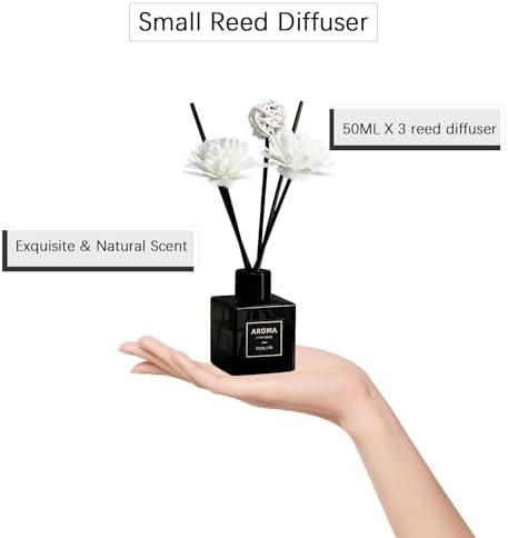 Reed Diffuser Set of 3, Jasmine Scented Oil Diffuser with 15 Sticks,(50ml) x 3 Aromatherapy Oil Reed Diffuser for Home Bedroom Bathroom Air Freshener