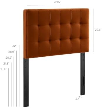 Modway Lily Twin Size Stain-Resistant Performance Velvet Headboard in Rust - Velvet Upholstery with Button Tufting and 4 Adjustable Height Positions
