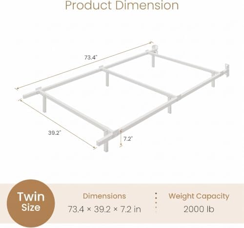 SHA CERLIN 7 Inch Metal Bed Frame, 6-Leg Box Spring Base, White, Twin