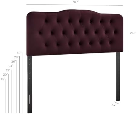Modway Annabel Performance Velvet Adjustable King Headboard in Mulberry - Stain-Resistant Padded Headboard Only with Diamond Button Tufting and 7 Height-Adjustable Positions