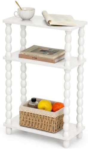 3-Tier Narrow Side Table, Skinny End Table with Wood Spindle Legs White