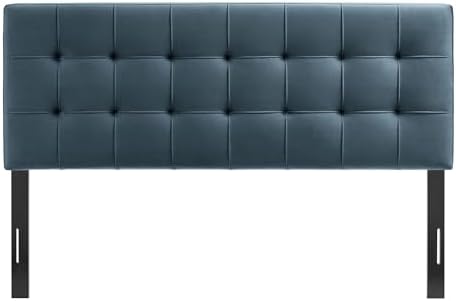 Modway Lily Performance Velvet King Size Headboard with Biscuit Tufting in Cadet Blue - Stain-Resistant Upholstery with Padded Design and 5 Height-Adjustable Mounts