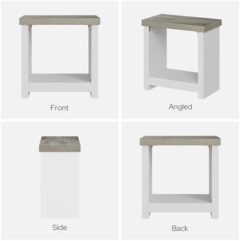 End Tables Set of 2 for Living Room, Narrow Side Tables with Storage Shelves, Square End Table for Bedroom, Slim Nightstand, Skinny Rectangle Accent Table, Farmhouse Bedside Table, White + Gray
