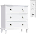 COWMOU White 3 Drawers Nightstand with Charging Station, Large Mid-Century Modern Bedside Table with USB Ports & AC Outlets, Wooden End Table for Bedroom Living Room, 27.6"W x 29.8"H Storage Cabinet