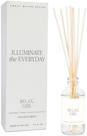 Sweet Water Decor Relax Girl Clear Reed Diffuser Set – Aromatherapy Home Fragrance with Peppermint, Cedar, Clove & Eucalyptus Notes – Long-Lasting Scent for Bedroom & Bathroom – Lasts Up to 4 Months