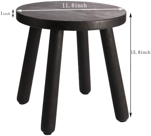 Round Solid Wooden Stool,Plant Stand,Step Stool,Black,15.8" H