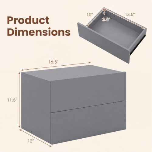 GIANTEX Floating Nightstand, Wall-Mounted Bedside Table with 2 Drawers