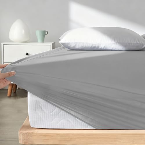 Twin Fitted Sheet Only, Soft & Cozy Twin Size Bed Sheets for Boy Kids Gray