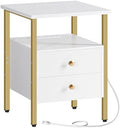 HOOBRO End Table with Charging Station, Bedside Table with Drawers