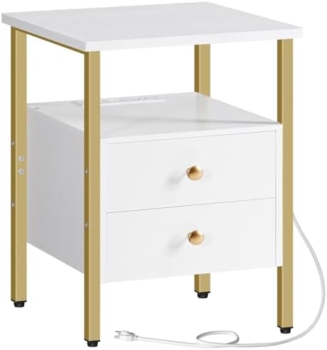 HOOBRO End Table with Charging Station, Bedside Table with Drawers
