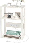 YUFAM 3-Tier Narrow Bedside Table with Charging Station, Skinny Nightstand