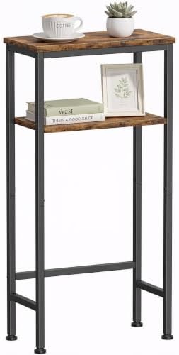 Narrow Console Table, 2-Tier Slim Entryway Table for Small Spaces, 15.7 Inch Small Sofa Side Table with Storage Shelves, Rustic Brown Skinny Hallway Table for Living Room