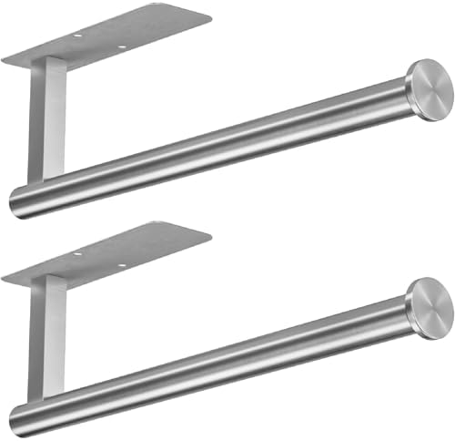 ASTOFLI Paper Towel Holder Under Cabinet No Drilling, Self Adhesive Paper Towel Holder Wall Mount for Kitchen Rack, Under Counter Napin Holder No Drill, RV, 304 Stainless Steel, Silver 2 Pack