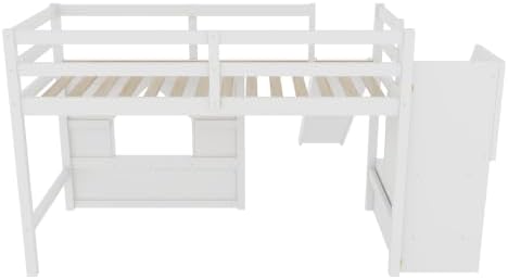 Bellemave Twin Low loft/bunk Bed with Slide and Storage Staircase LED for Kids,Wood Loft Beds,White