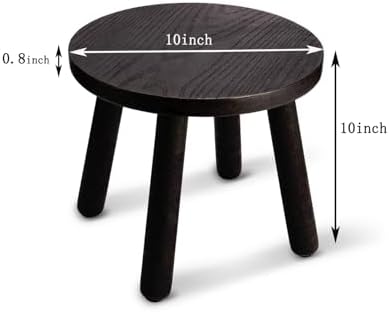 Round Solid Wooden Stool,Plant Stand,Step Stool,Black,10" H