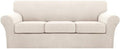 Turquoize 4 Piece Sofa Covers for 3 Cushion Couch Sofa Slipcover Soft Couch Cover for Dogs Washable Furniture Cover with 3 Individual Large Cushion Covers Feature Fabric (Large Sofa, Ivory)