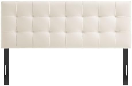 Modway Lily Performance Velvet King Size Headboard with Biscuit Tufting in Alabaster - Stain-Resistant Upholstery with Padded Design and 5 Height-Adjustable Mounts