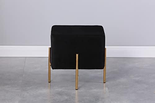 Kirpi Black Velvet Foot Stool Set of 2, Modern Luxury Vanity Ottoman Stools with Gold Legs, Cube Accent Foot Rest for Living Room Bedroom Makeup Vanity (Black)