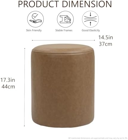 Get Set Style Modern Round Ottoman with Soft Padded Seat, Vanity Stool for Makeup, Upholstered Foot Stool for Living Room, Bedroom