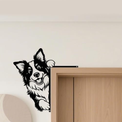 CUTHOLLOW Peeping at Border Collie Door Topper Sign Metal Wall Art Decor