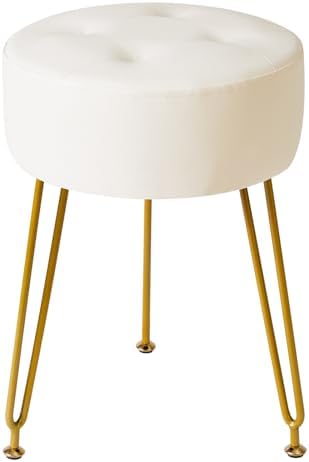 IBUYKE Makeup Vanity Stool, Faux Leather Round Footrest Chair, White LG-31W