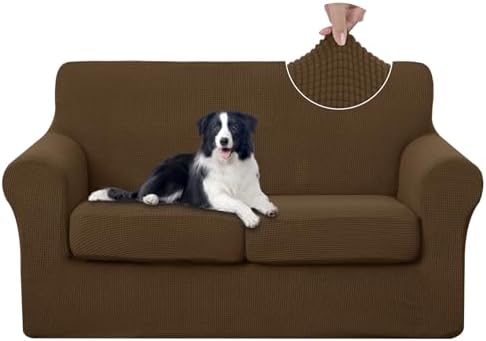 U-NICE HOME 3 Pieces Stretch Loveseat Couch Cover, Brown