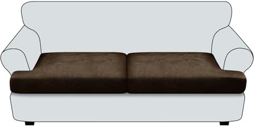T Cushion Sofa Slipcovers Leather-Look 2PC Stretch Sofa Cushion Covers for 2 Cushion Couch Individually Couch Seat Cover with Elastic Bands, Pet-Friendly, Non-Slip, Easy Fit - Coffee