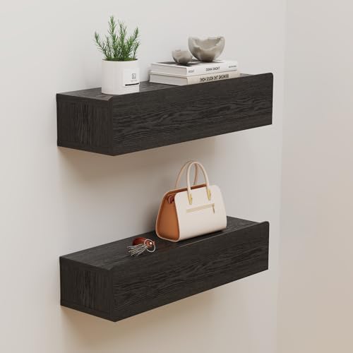 Floating Solid Wood Console Table, 47'' Wall Mounted Narrow Entryway Table with Storage Shelf, Modern Couch Shelves Small Entry Way Tables for Entryway, Front Hall, Hallway (Black, 47.24IN)