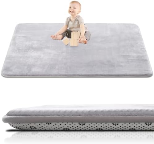 SEPARO Large Baby Play Mat for Floor,Thick 79x118 Foam Mat,Nursery Rug,Grey