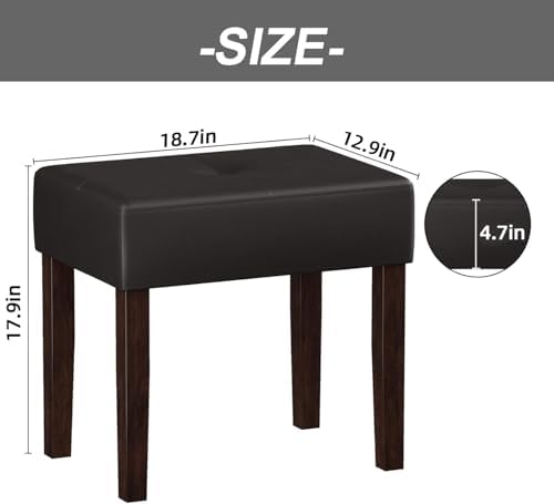 EOSVALO Leather Vanity Stool, 18.7 Inch Wide Rectangle Ottoman Bench for Makeup Room, Vanity Chair with Wood Legs for Piano Room, Bedroom,Living Room (Cherry)