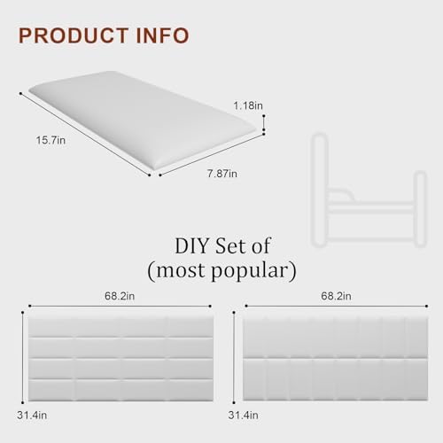 Peel and Stick Headboard White Upholstered Wall Panels, 6 Panels Sized 7.8" x 15.7", 3D Anti-Collision Soundproof Self-Adhesive Wall Panel for Bedroom