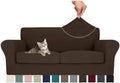 MAXIJIN 3 Piece Couch Covers for 2 Cushion Couch Sofa Cover, Stretch Loveseat Sofa Slipcovers for Sofas with 2 Large Cushions, Thick Dogs Pet Furniture Covers (71"-91", Coffee)