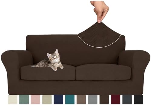MAXIJIN 3 Piece Couch Covers for 2 Cushion Couch Sofa Cover, Stretch Loveseat Sofa Slipcovers for Sofas with 2 Large Cushions, Thick Dogs Pet Furniture Covers (71"-91", Coffee)