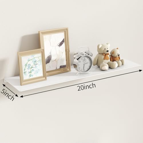 MKO 20" Floating Shelves for Wall, Long Metal Wall Mounted Shelf for Bathroom, Bedroom, Living Room, Kitchen, Display Hanging Shelves for Books/Storage/Room Decor 2 Packs, White