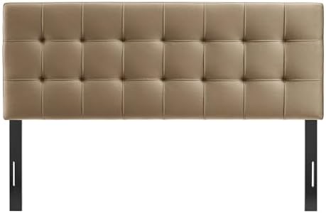 Modway Lily Performance Velvet Full Size Headboard with Biscuit Tufting in Taupe - Stain-Resistant Upholstery with Padded Design and 5 Height-Adjustable Mounts