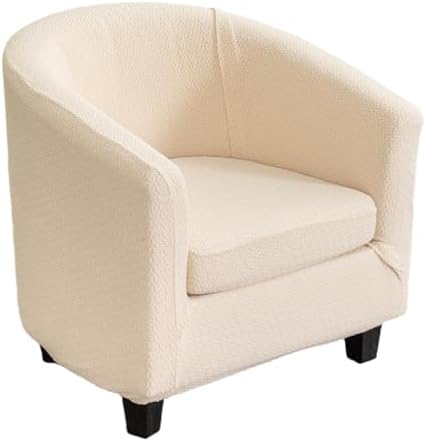 NILUOH Stretch Club Chair Slipcover 2-Piece Set for Barrel & Tub Chairs, Soft Armchair Cover - Removable Washable Furniture Protector, Living Room Armchair Cover,Off-White