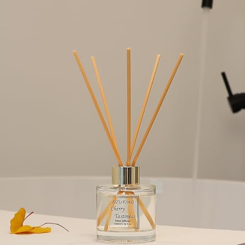 100ml Scent Diffuser with 6 Fiber Sticks, 3.5 oz Reed Diffuser Set Aromatherapy Fragrance Diffusers Air Fresheners for Home Bedroom Bathroom (Cherry)