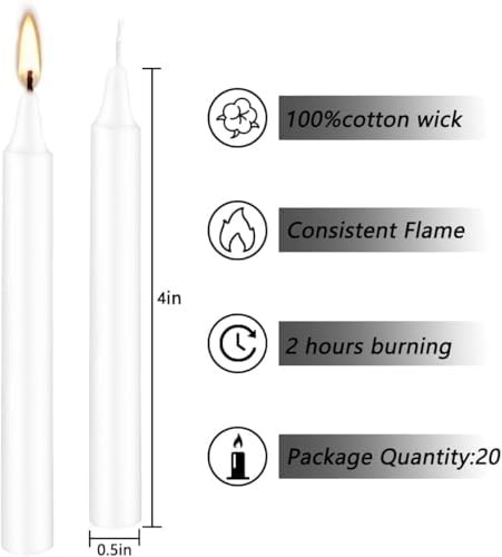 4 Inch Tall 40 White Candles Mini Unscented Taper Candles for Shabbat Candles,Household, Wedding, Rituals, Prayer, Birthdays, Meditation, Altar,Party and Home Decor Candle Sticks