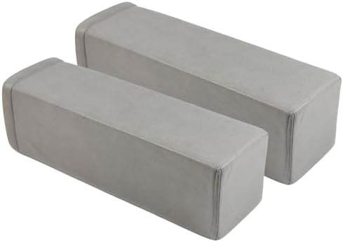 2 Pack Couch Arm Rest Pillow, 6''x6''x20'' Faux Leather Waterproof Cover, High Density Foam Armrest Cushion, Removable & Washable Elbow Support for Sofa, Bed, and Armchair (Medium Grey)