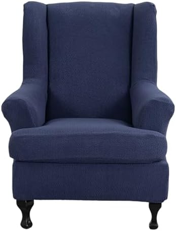 NILUOH Stretch Wingback Chair Slipcover 2-Piece Wing Chair Slipcovers Sofa Cover Furniture Protector Soft with Elastic Bottom, Spandex Jacquard Fabric,Dark Blue