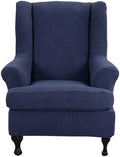NILUOH Stretch Wingback Chair Slipcover 2-Piece Wing Chair Slipcovers Sofa Cover Furniture Protector Soft with Elastic Bottom, Spandex Jacquard Fabric,Dark Blue