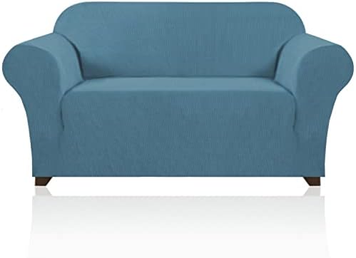 PrinceDeco Stretch Loveseat Sofa Cover Slipcover Couch Cover for 2 Cushion Sofa Washable Sofa Cover for Pets Friendly Furniture Protector Covers with Non Slip Bottom(Loveseat, Storm Blue)