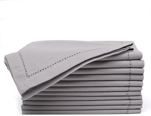 Lightnpro Hemstitched Cloth Dinner Napkins, 18x18 Inch, Ash Grey