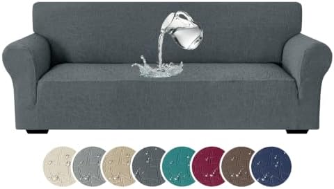 MAXIJIN Waterproof Couch Covers for Sofa (71"-91"), Stretch Sofa Cover Slipcovers with Non Slip Elastic Bottom, Dog Pet Friendly Furniture Protector Washable (Large, Dark Gray)