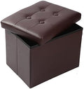 ALASDO Storage Ottoman Footrest Stool Small Ottoman with Storage Foldable Ottoman Leather Foot Rest Footstool Bench for Living Room 17x13x13inches Brown