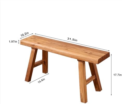 Wooden Bench Indoor – Rustic Farmhouse Narrow Entryway Bench with Slim Skinny Design, Natural Solid Wood, Perfect for Dining Room, Bedroom, or End of Bed, 31.5in Length