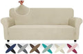 ZNSAYOTX Super Stretch Couch Cover (72"-92"), New Striped Sofa Covers Fitted Slipcovers with Elastic Bottom, Dog Cat Pets Proof Spandex Fabric Comfortable & Durable (Khaki, Sofa)