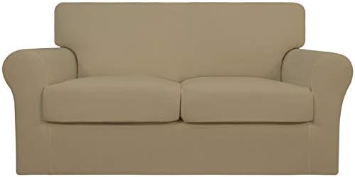 Easy-Going 3 Pieces Stretch Soft Couch Cover for Dogs - Washable Sofa Slipcover for 2 Separate Cushion Couch - Elastic Furniture Protector for Pets, Kids (Loveseat, Tan, Medium)
