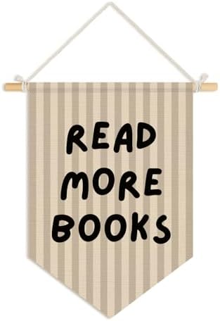 Classroom Reading Nook Decor, Read More Books Pennant Flag for Reading Corner Classroom Library 15x11 Inch - Beige