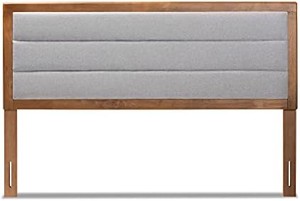 Baxton Studio Dexter Modern and Contemporary Light Grey Fabric Upholstered and Walnut Brown Finished Wood Queen Size Headboard